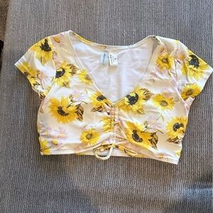 D09.8 Decree Bikini Swim Crop Top Multicolor Floral Padded Ruched Scoop Neck M